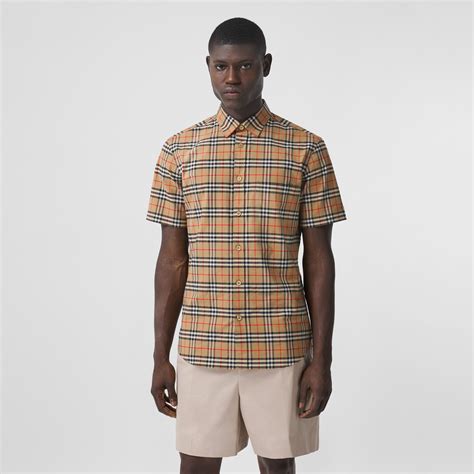 burberry small scale check stretch cotton shirt|Check Stretch Cotton Shirt in Archive beige .